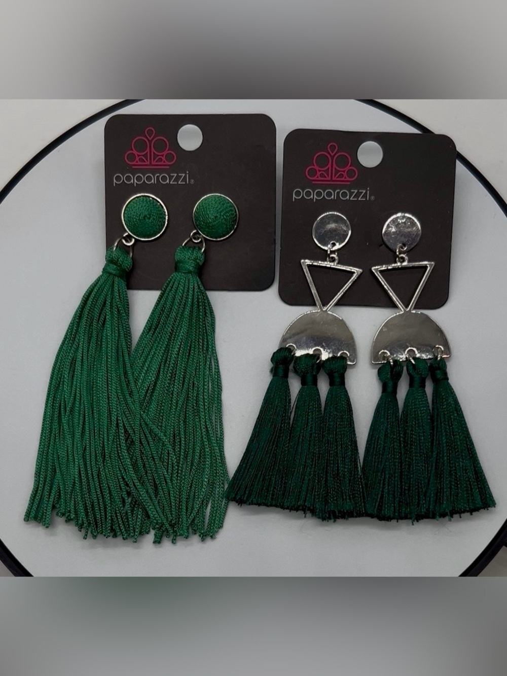 NEW Paparazzi 2-Pair Earring Bundle – Green Tassel Statement Earrings